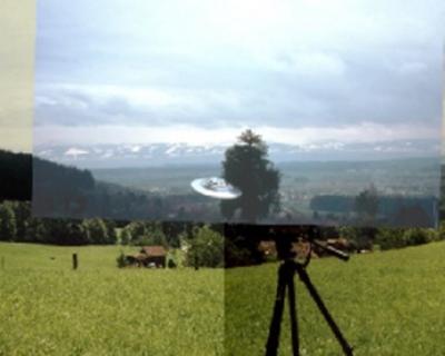 Billy Meier photo - Detail panoramic view with UFO photo overlaid